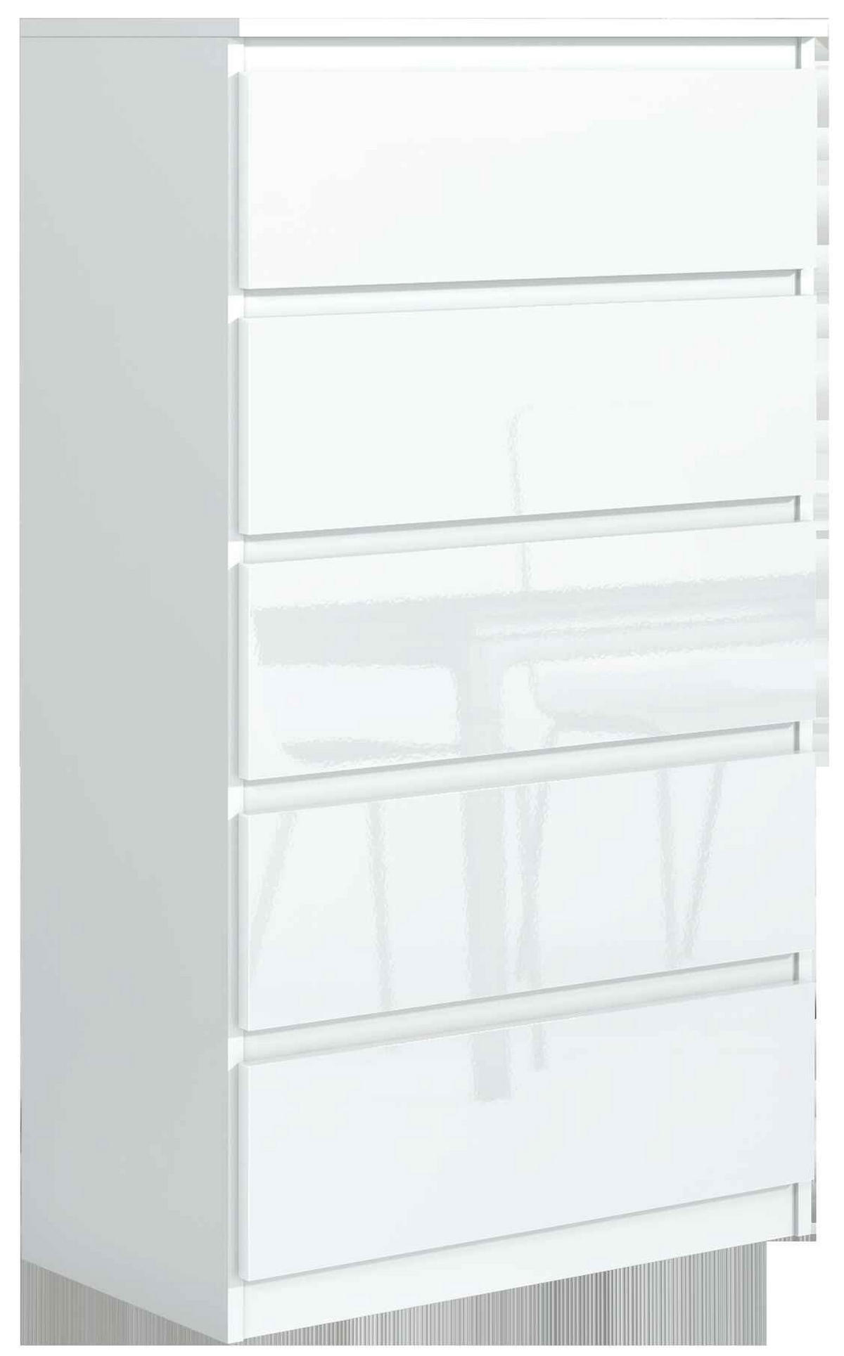 KOMMODE NUDO 70/124,5/39cm mit 5 Schubladen Türen Weiß - Weiß Hochglanz/Weiß, Holzwerkstoff (70/124.5/39cm) - MASSENO