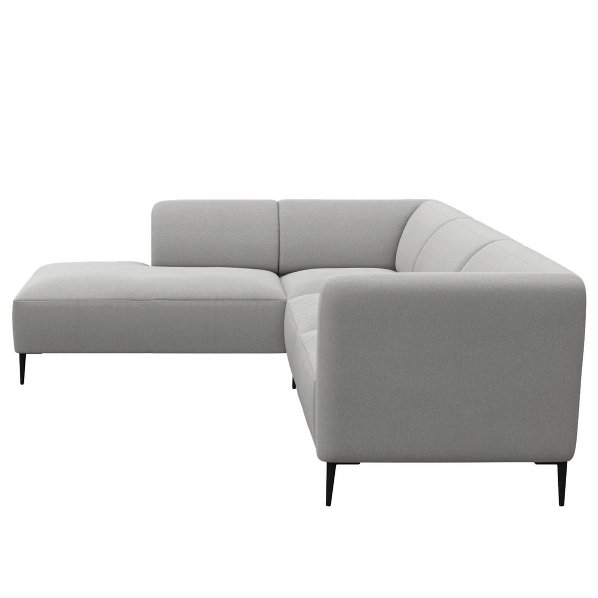 2,5-SITZER ECKSOFA mit Ottomane - Hellgrau/Schwarz, Textil/Metall (252/205cm) - home24