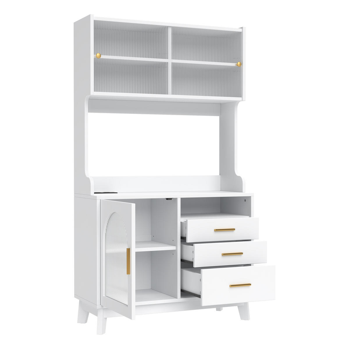 BUFFETSCHRANK DE-38605 100,5/40/178 cm Acrylglasfront und integrierte Steckdose Weiß - Weiß, Holzwerkstoff (100.5/178/40cm) - ComfortXL