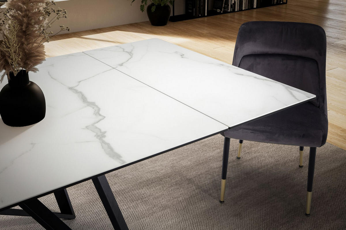 ESSTISCH Ausziehbar Keramik Glas Marmoroptik Rechteckig Groß, Weiß 180x95x76 cm - Schwarz/Weiß, Keramik/Metall (95/180/76cm) - KADIMA DESIGN