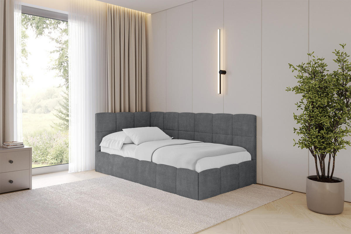 EINZELBETT Jugendbett mit Bettkasten Rechts, ohne Matratze - LIVY 80x200 Dunkelgrau - Graphitfarben, Holzwerkstoff/Textil (80/200cm) - ALTDECOR