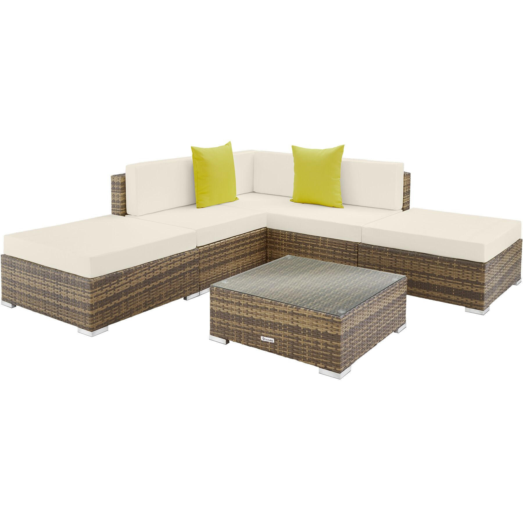 RATTANLOUNGE Paris,mit Sicherheitsglasplatte,natur - Naturfarben, Kunststoff - tectake