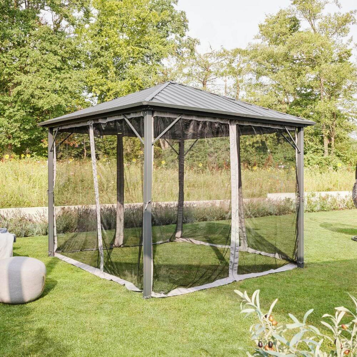 LED Solar Pavillon AZUR - 300 x 270 cm - Anthrazit, Metall (298/268/298cm) - Home Deluxe