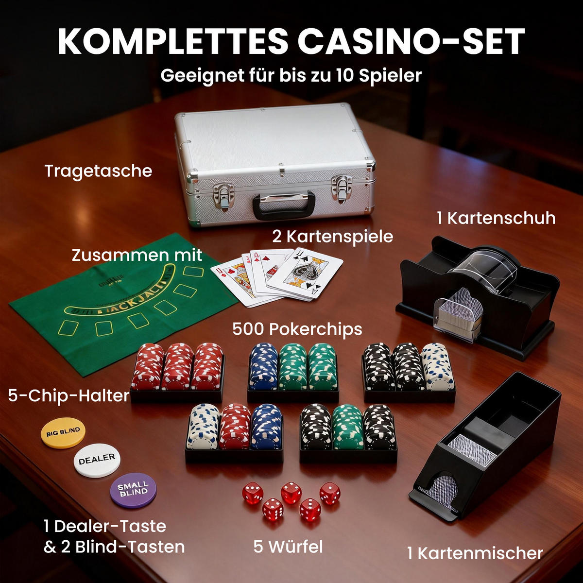 POKERSET Aluminium Kunststoff Silber - Silberfarben, Kunststoff - SPORTNOW