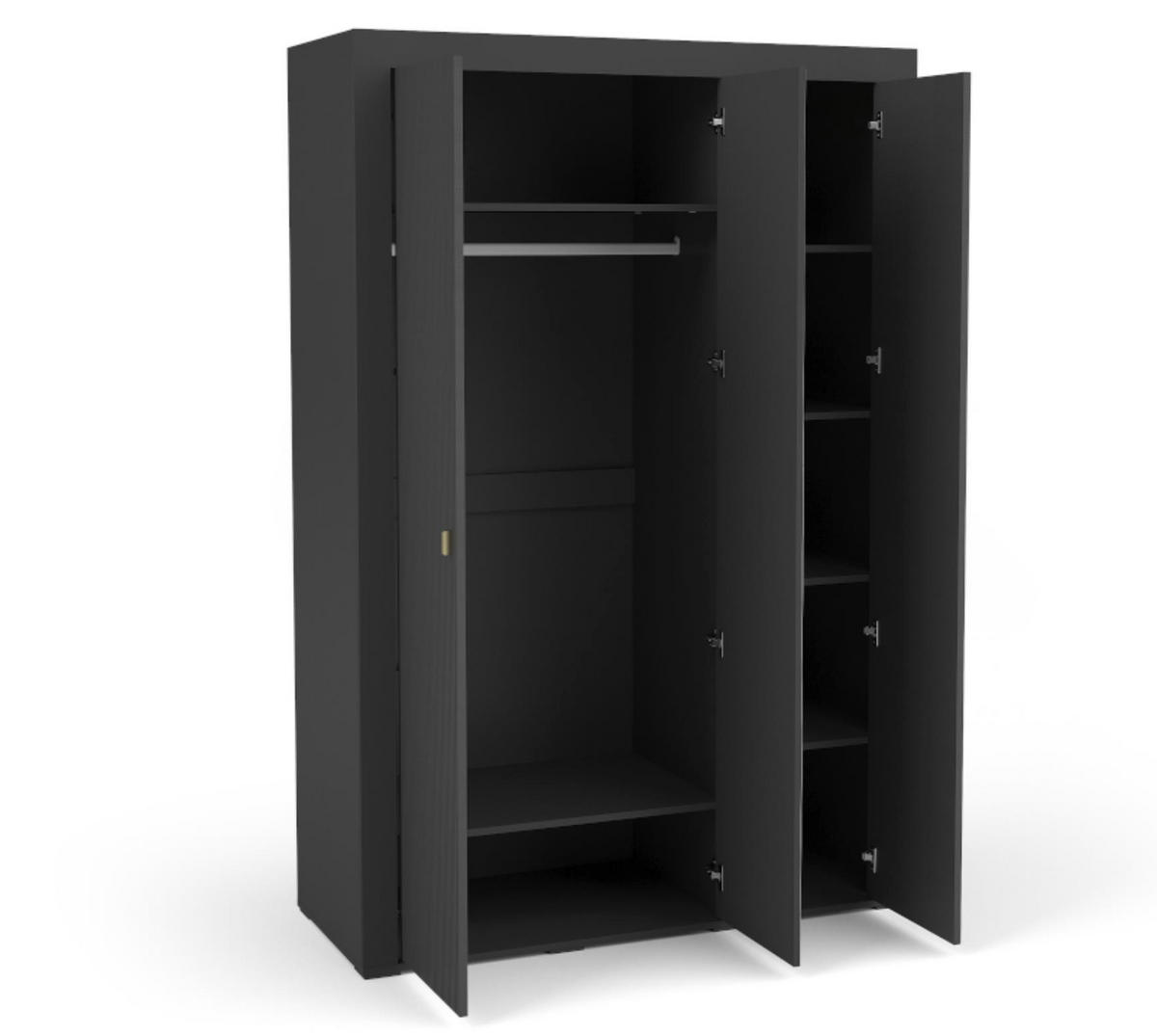 KLEIDERSCHRANK Mossa Schwarz, Dreitüriger Kippschrank mit Spiegel - Schwarz, Holzwerkstoff (137/206/56cm) - Bettso