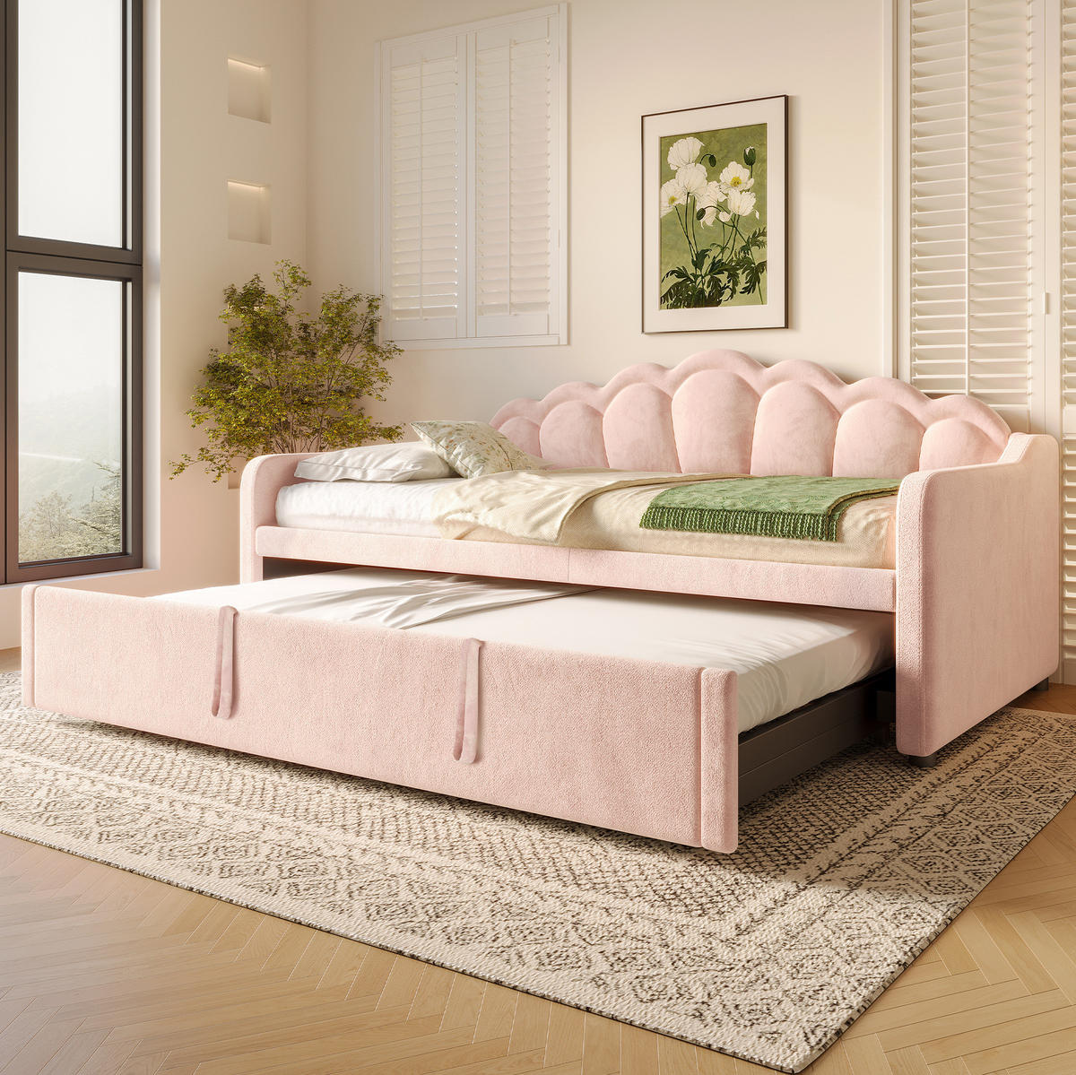 AUSZIEHBETT 90/180x200 cm aus Samt in Rosa mit LED-Beleuchtung - Rosa, Textil (90/200cm) - Flora Grace