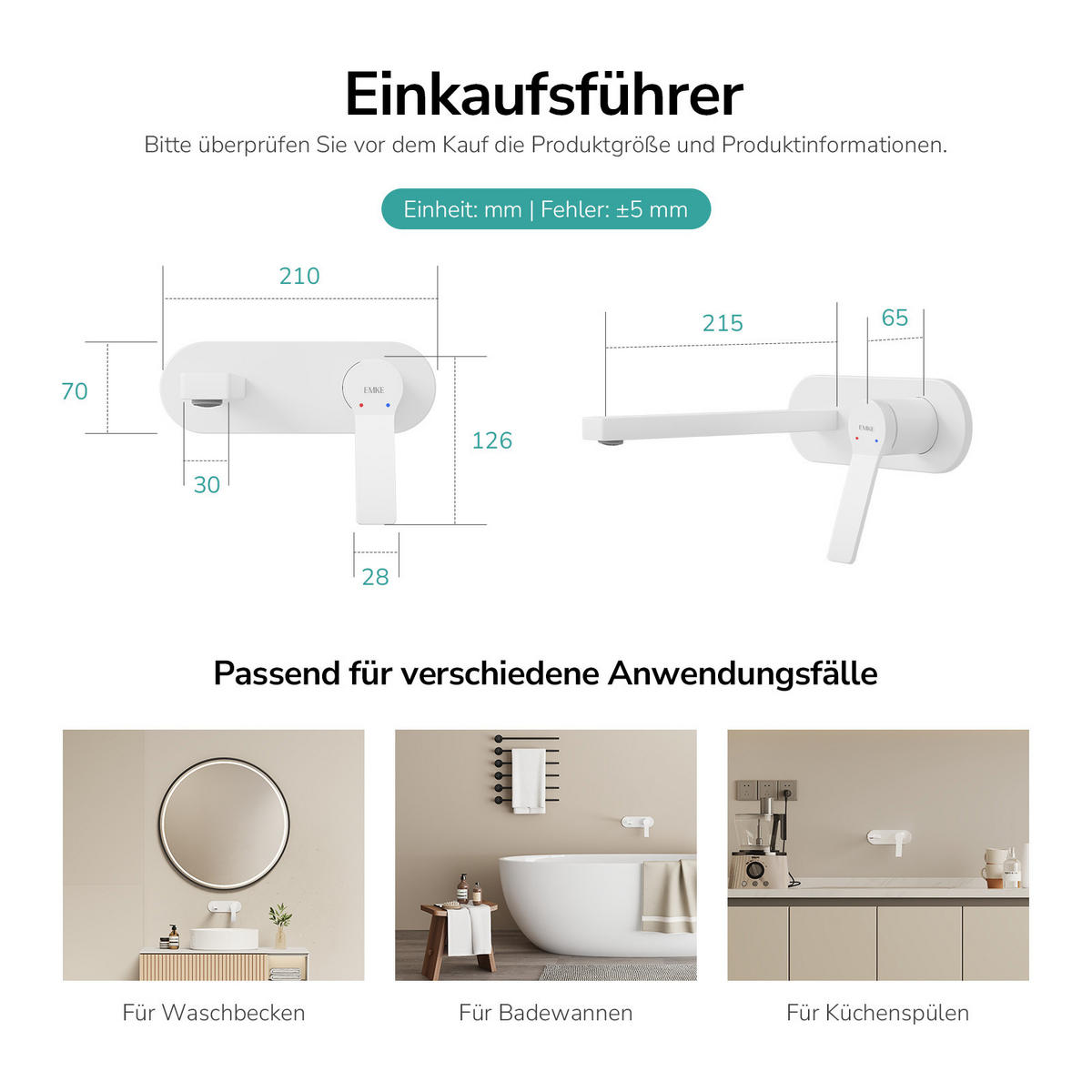 WASCHTISCHARMATUR mit Luftsprudler Messing Weiß - Weiß, Metall (21/7/28.8cm) - EMKE