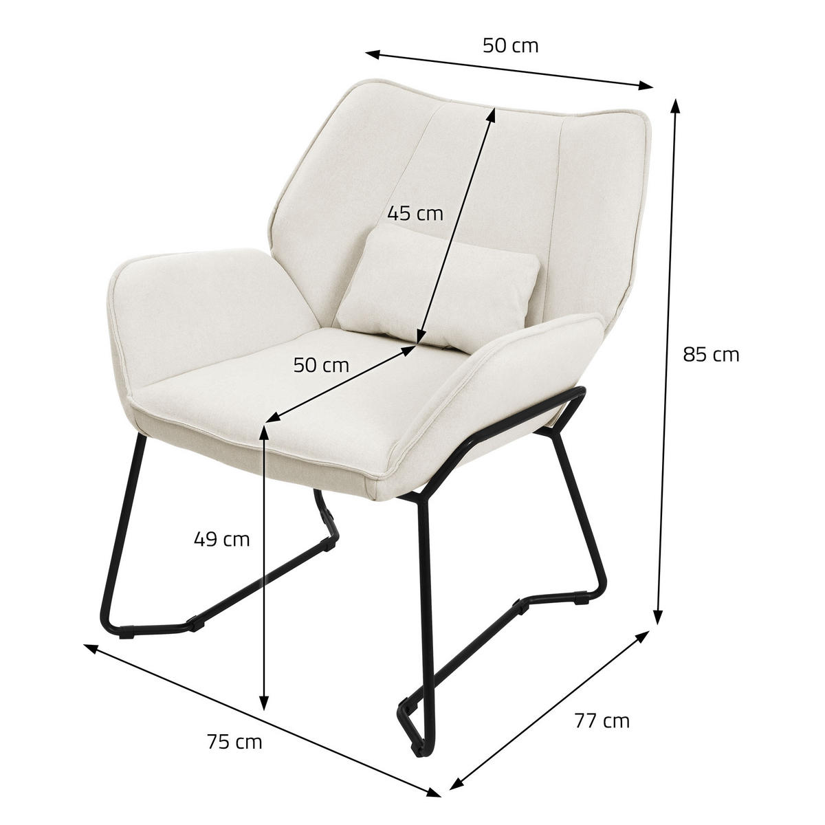 RELAXSESSEL Leinen Weiß - Weiß, Metall (77/85/75cm) - ML-DESIGN