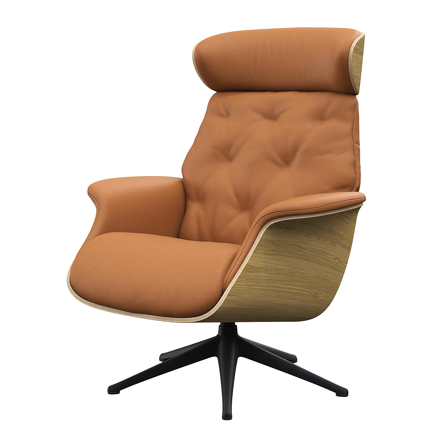 RELAXSESSEL - Echtleder - Cognac/Schwarz, Leder/Metall (83/110/83cm) - home24