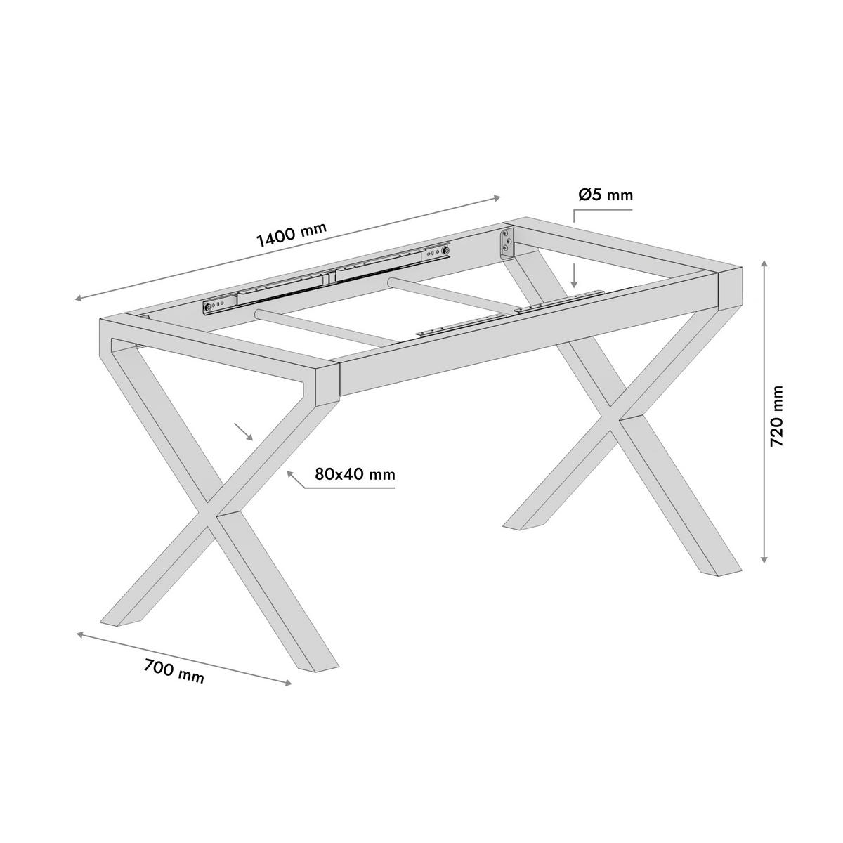 TISCHBEINE Belaga Split Metall Schwarz 72cm Ausziehbarer - Schwarz, Metall (70/72/140cm) - Metalo Pro