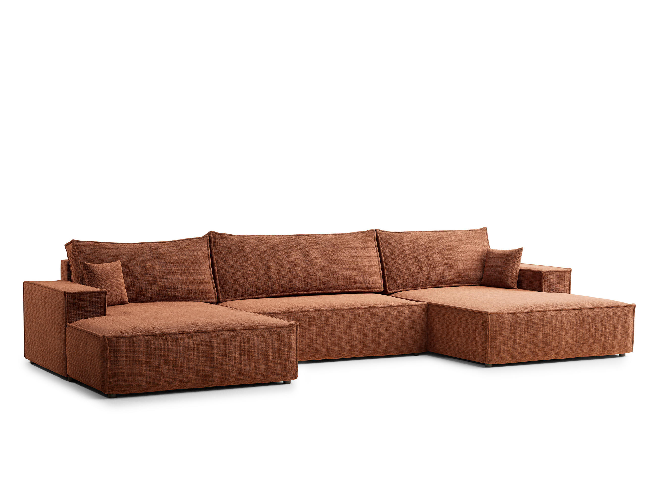 WOHNLANDSCHAFT Kyoto Kupferfarbe Chenille-Stoff - Schwarz/Kupferfarben, Holz/Holzwerkstoff (398/70/148cm) - Maison de Reve