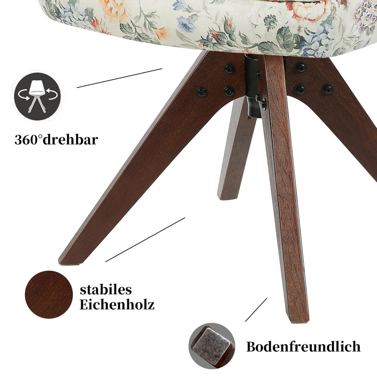 DREHSTUHL Mika-Lena 2er-Set - Nussbaumfarben/Multicolor, Eichenholz/Holz (60/87/65cm) - DUBI Möbel