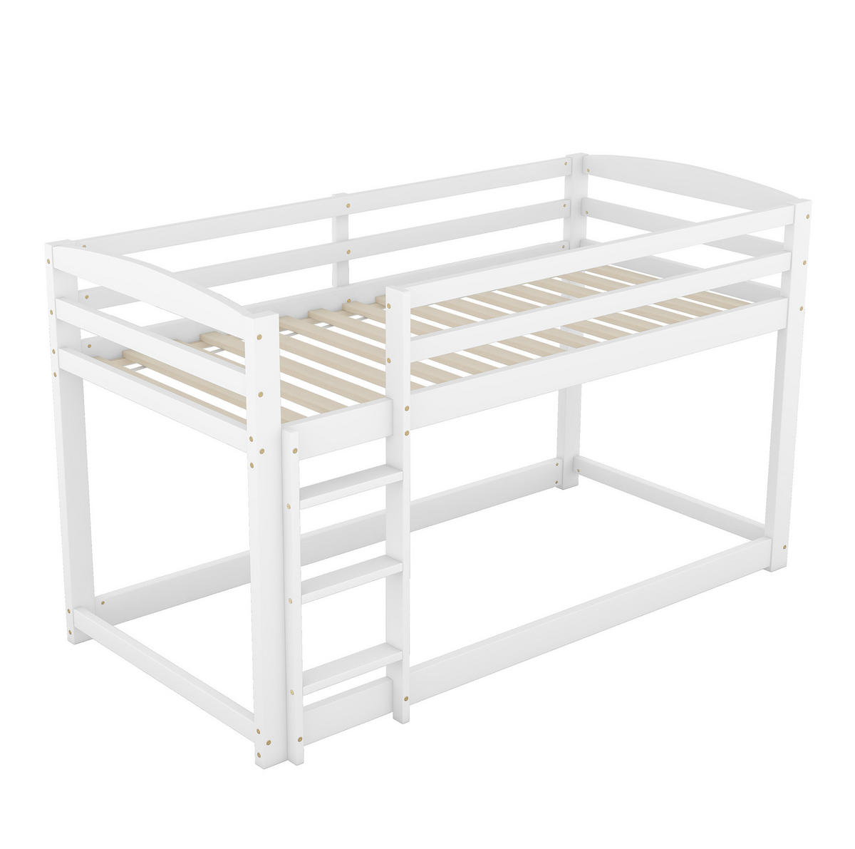 ETAGENBETT 90/200 cm aus Kiefern mit niedriger Bauweise und Absturzsicherung, Weiß - Weiß, Holzwerkstoff (90/200cm) - Redom