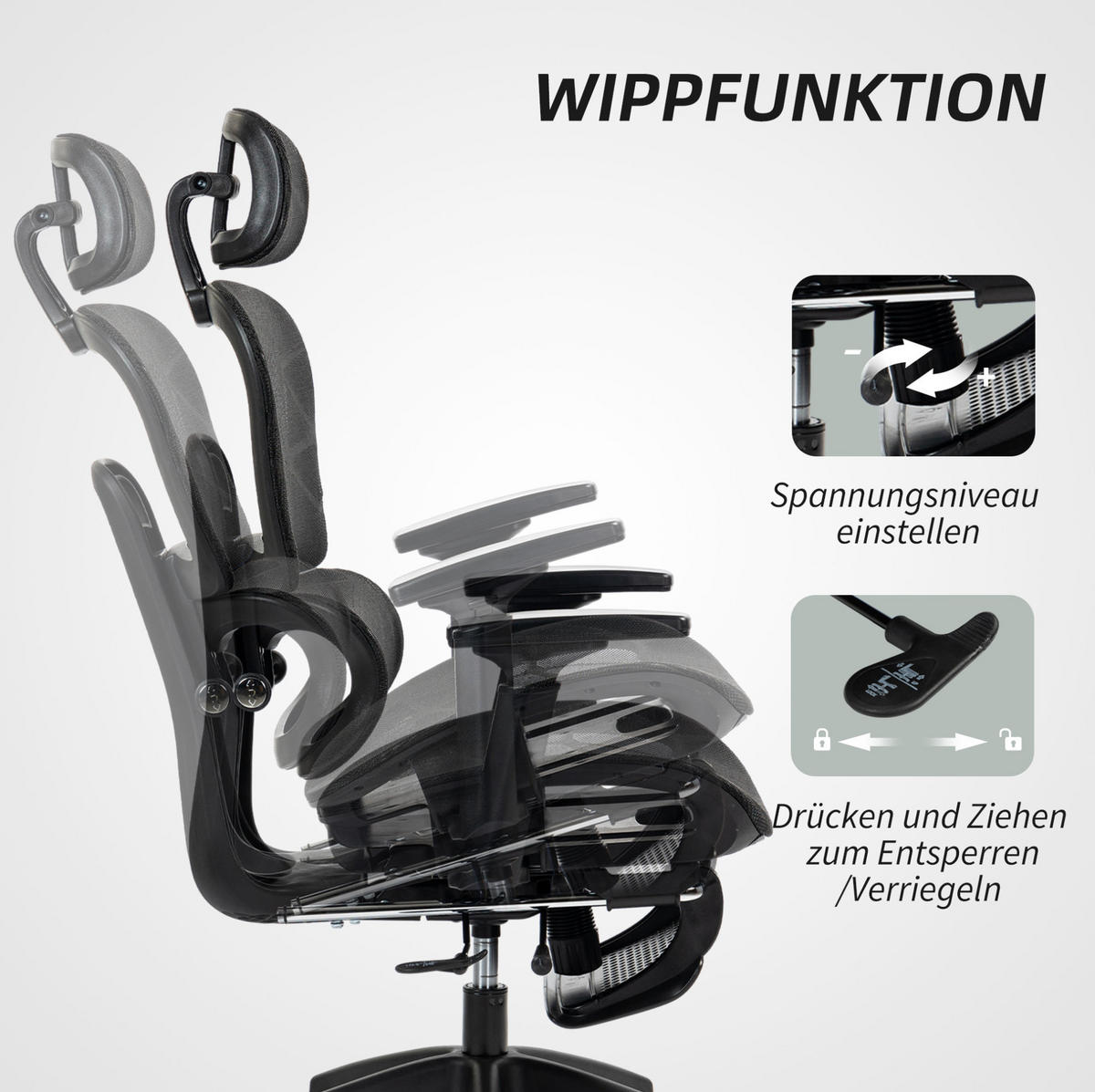 BÜROSTUHL ergonomisch mit Liegefunktion Schwarz - Schwarz, Kunststoff (64/122/66cm) - Meubliv