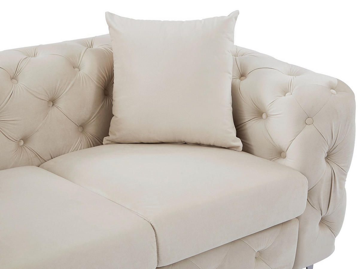 CHESTERFIELD-SOFA 2-Sitzer - Samt - Beige - EDWINA - Beige, Textil (162/76/91cm) - Vente-Unique