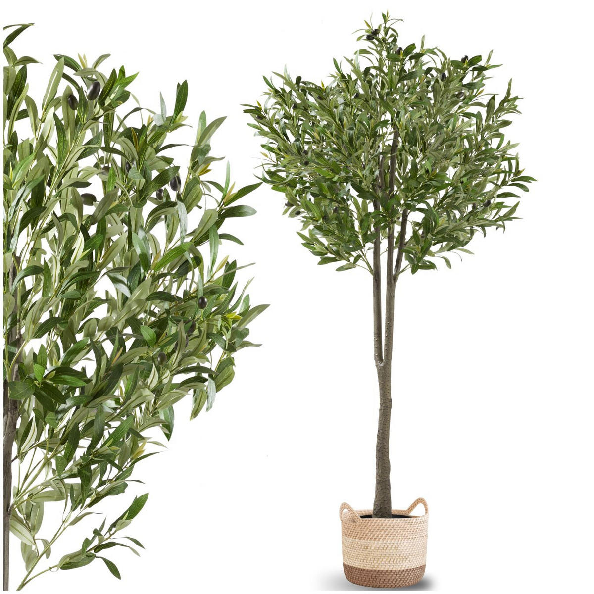 KÜNSTLICHER-OLIVENBAUM Oleand,stabiler Kunststoff-Blumentopf,grün - Grün, Kunststoff (150cm) - tectake