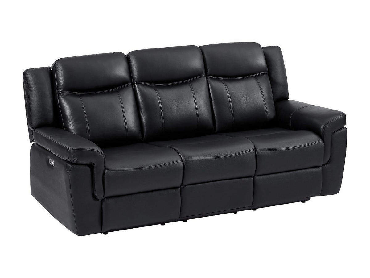 RELAXSOFA elektrisch 3-Sitzer - Leder - Schwarz - mit Getränkehalter - KENNETH - Schwarz, Leder (204/98/93cm) - Vente-Unique