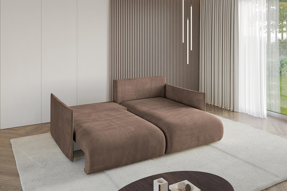 ECKSOFA Ottomane rechts ONESK-L 216x177x72 Braun Velours - Braun, Holzwerkstoff/Kunststoff (177/216cm) - ALTDECOR