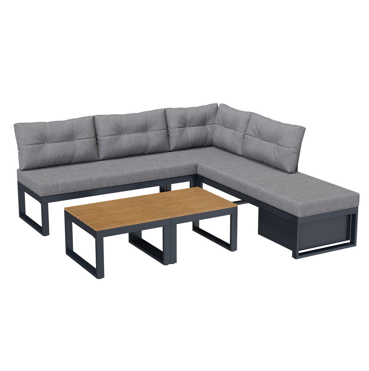 GARTENMÖBELSET 191,5/191,5/79 cm grau aus Polyester und Eisen mit Stauraum und Liegefunktion - Grau, Textil - OKWISH