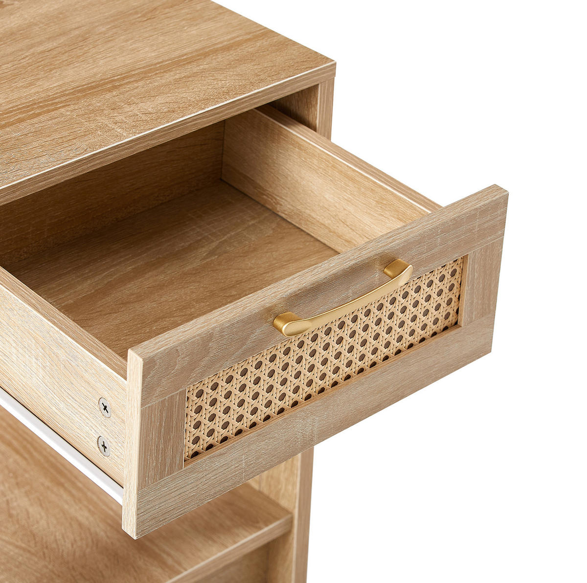 NACHTTISCH aus MDF 40x40x55 cm Natur mit Schublade und Rattan-Front - Naturfarben, Holzwerkstoff (40/55/40cm) - Modfu