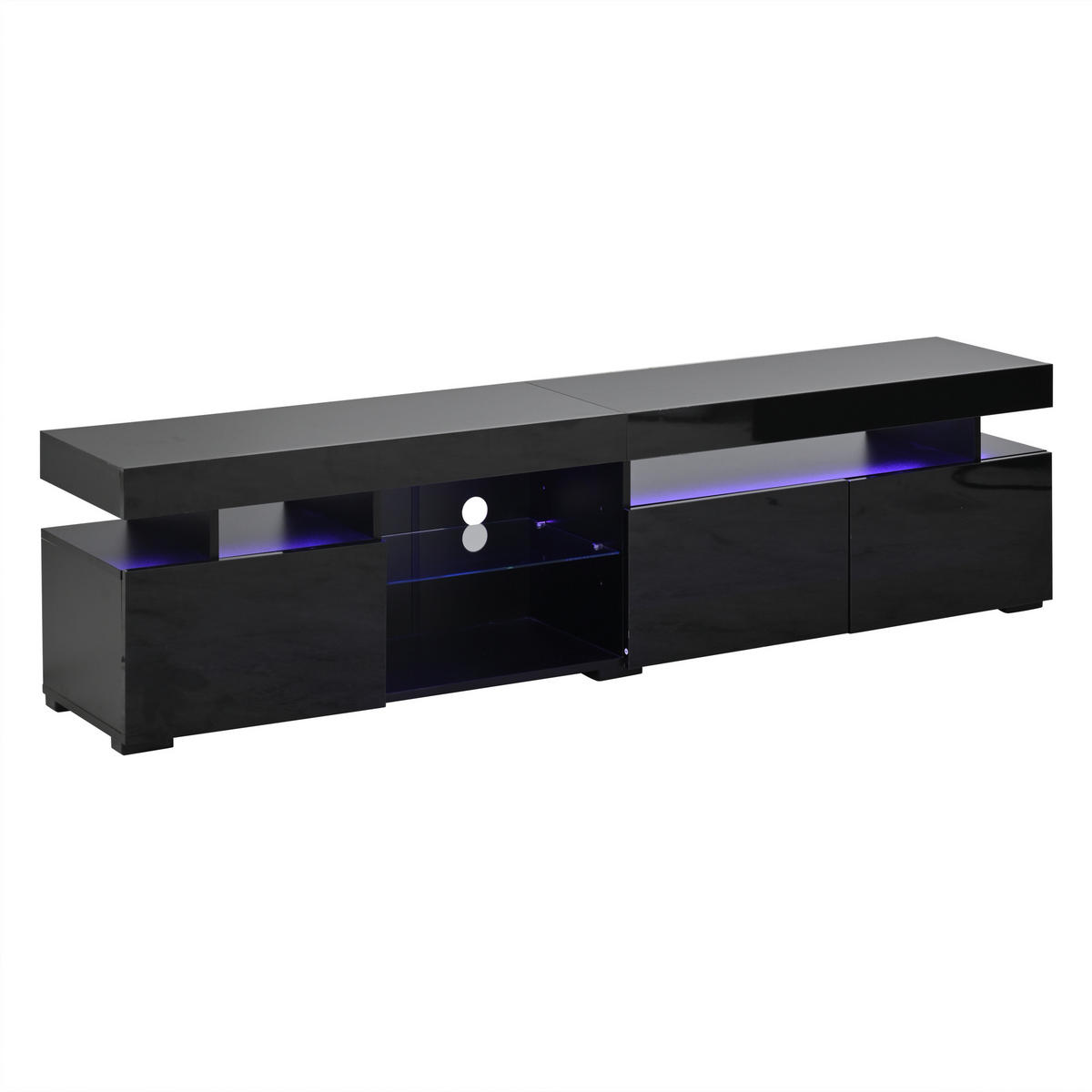 LOWBOARD mit Glasregal, LED-Beleuchtung & Stauraum Groß MDF/Sicherheitsglas - Schwarz, Glas/Holzwerkstoff (180/45/35cm) - EVRYAE