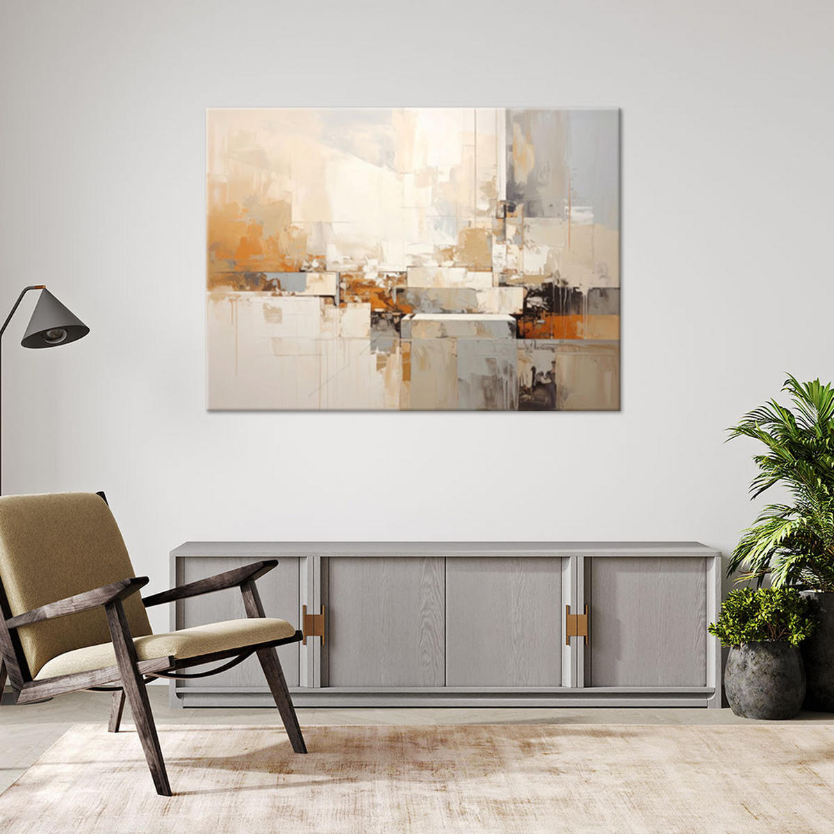 LEINWANDBILD, Beigefarbene moderne Abstrakt - Beige, Textil (90/60cm) - Feeby