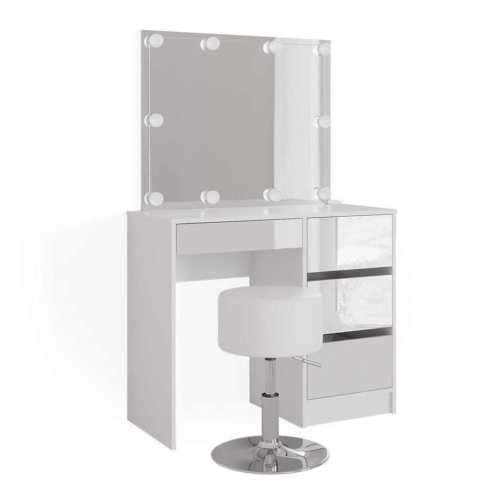 SCHMINKTISCH Sherry Weiß 90 cm mit LED Beleuchtung und Hocker - Weiß, Holzwerkstoff (90/75/40cm) - Vicco