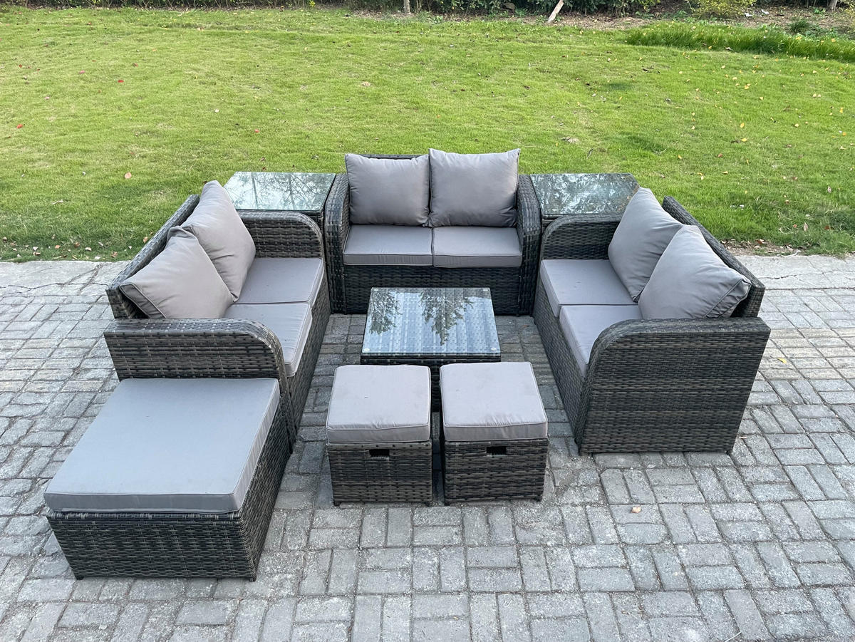 GARTENMÖBELGARNITUR Polyrattan Dunkelgrau 9-Sitzer - Dunkelgrau, Metall - Fimous