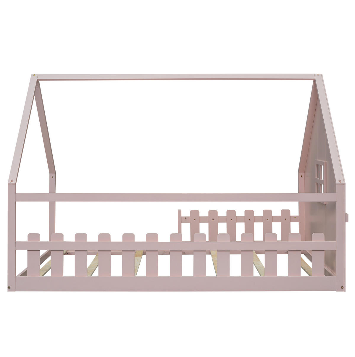 POSTELJA v obliki hiše 140/200 cm roza z ograjico iz bora in MDF - roza, les (140/200cm) - OKWISH