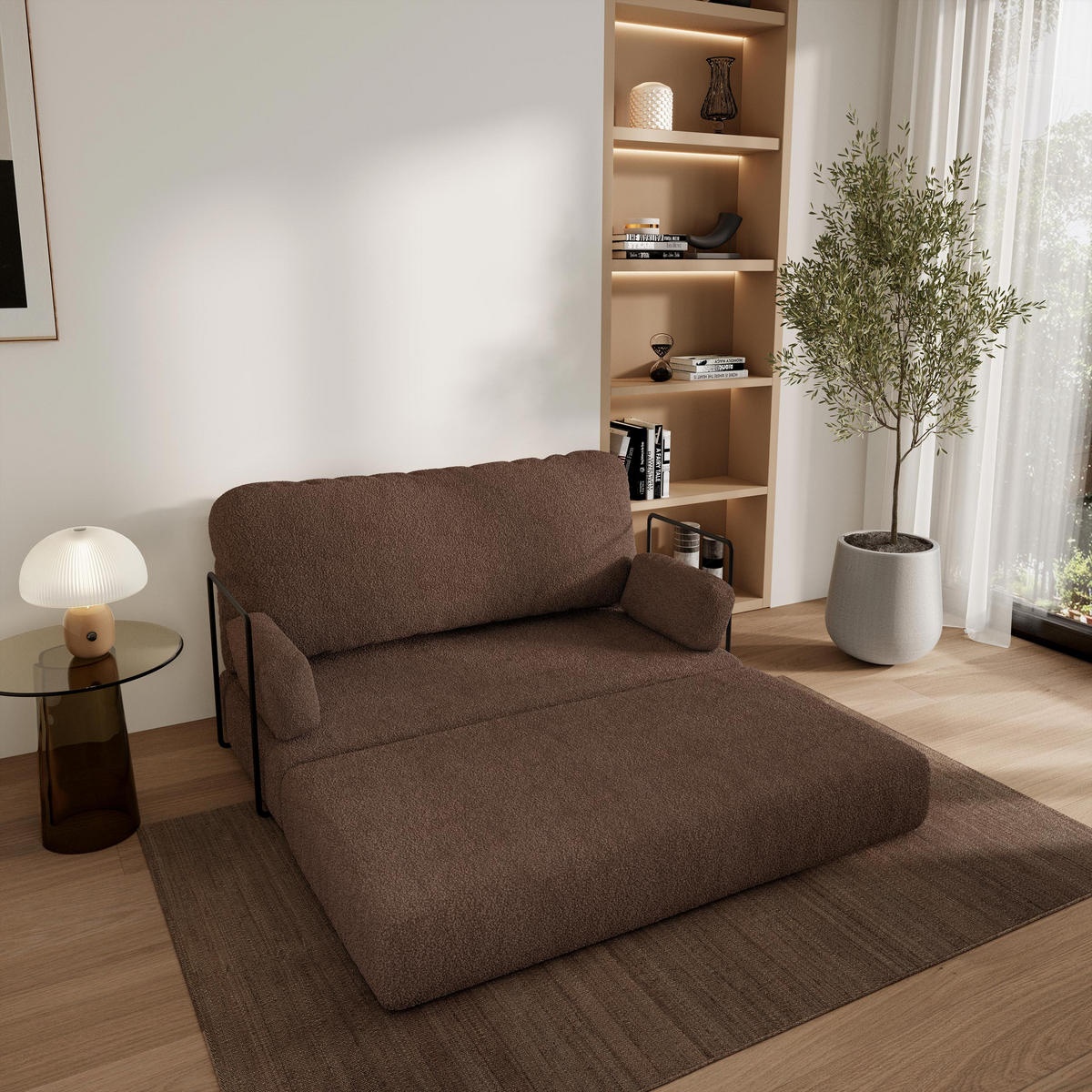 POHOVKA z pěny KESTE s kovovým rámem Buklé látka Hnědá - hnědá, textil (140/86/60cm) - MASSENO