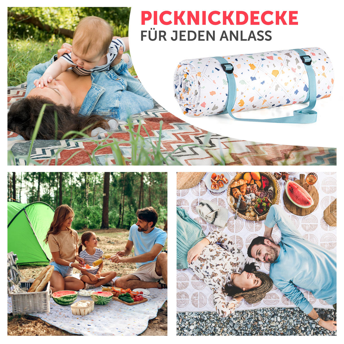 PICKNICKDECKE wasserabweisend 200x200 cm Boho & Terrazzo Design - Terrazzo Bunt - Ecru, Textil (200/200cm) - Blumtal