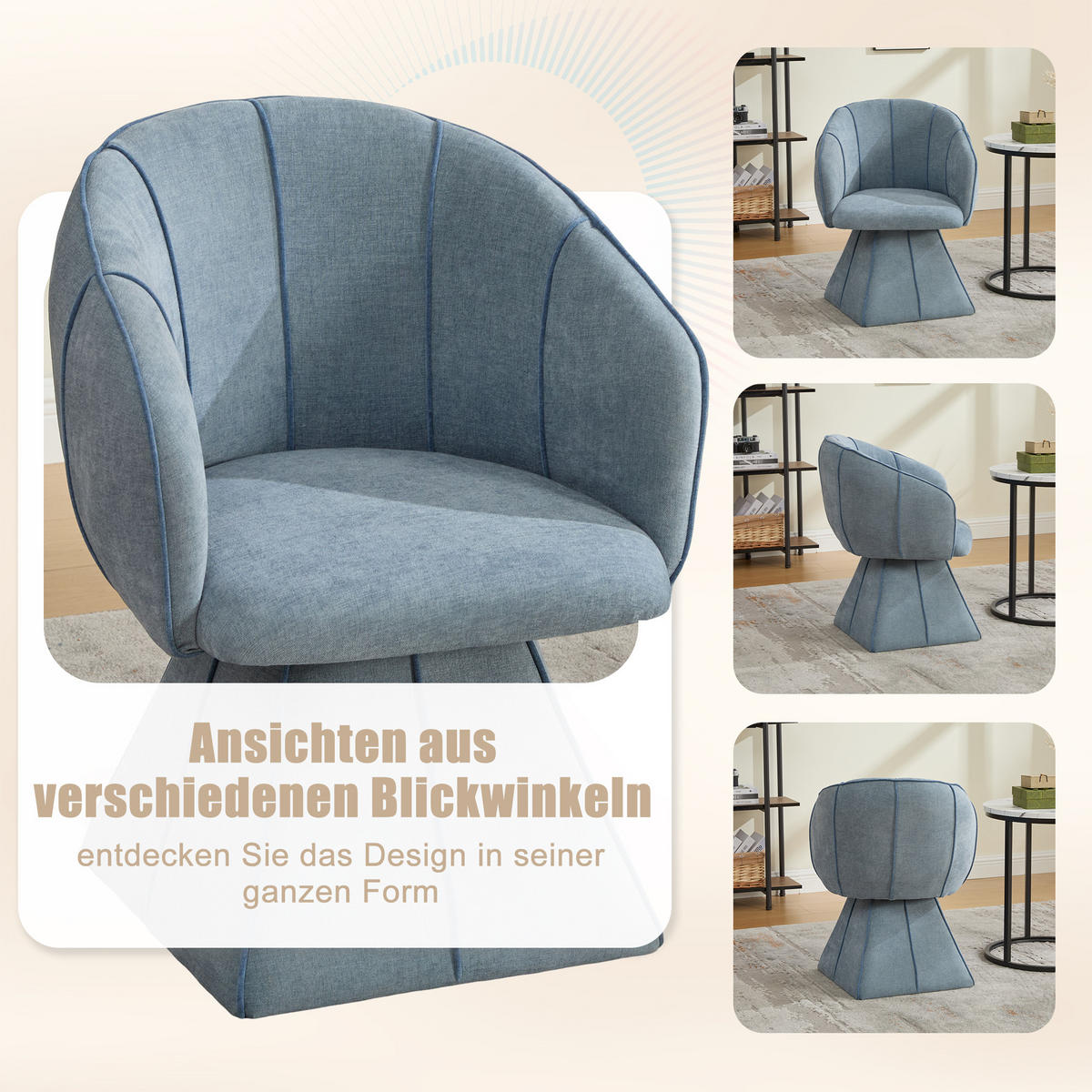 DREHSESSEL Chenille Stoff 360° Drehbar Polstersessel Loungesessel, Blau - Blau, Textil (56/74.5/54cm) - LVHOM