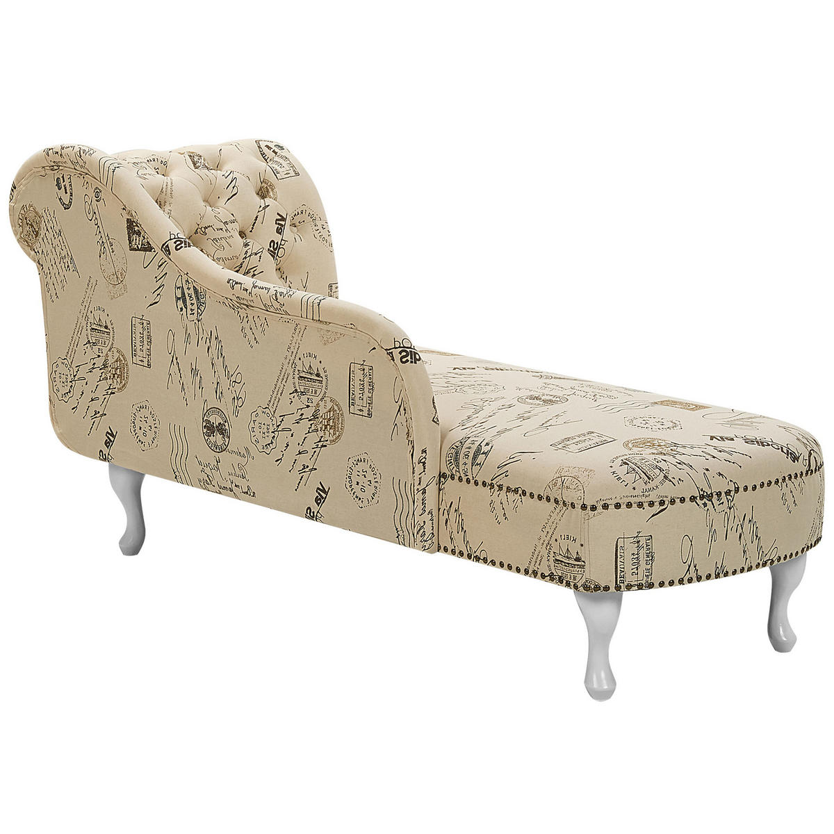 CHAISELONGUE Polsterbezug beige Druckstoff rechtsseitig Nimes - Beige/Weiß, Textil (170/79/61cm) - Beliani