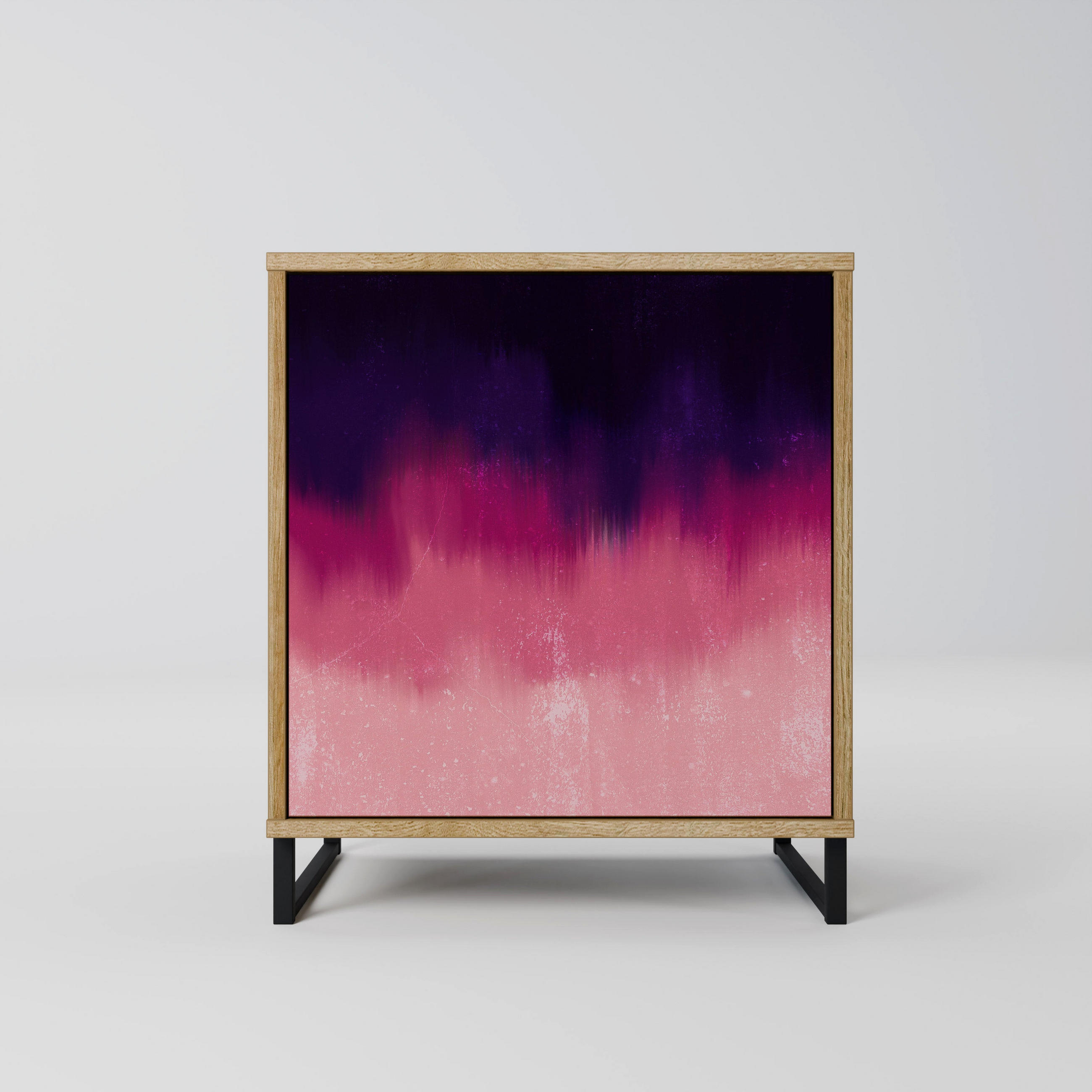 SIDEBOARD AURORA BOREALIS, Eichefarben, 57,5x42x67,5 cm, Schwarze Metall-Rahmenfüße - Eichefarben/Multicolor, Holzwerkstoff/Metall (57.5/67.5/42cm) - SpaceRebels