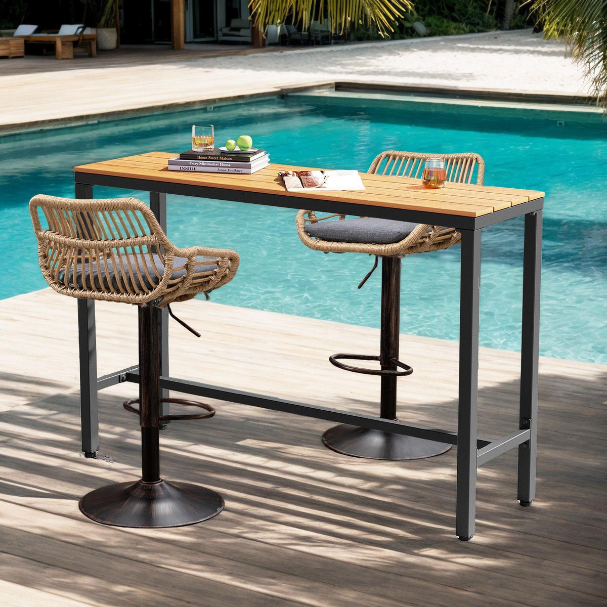 BARHOCKER,DREHSTUHL,RATTAN 360° drehbar, 2er-Set,Grau - Grau, Metall (38/109/39cm) - LVHOM