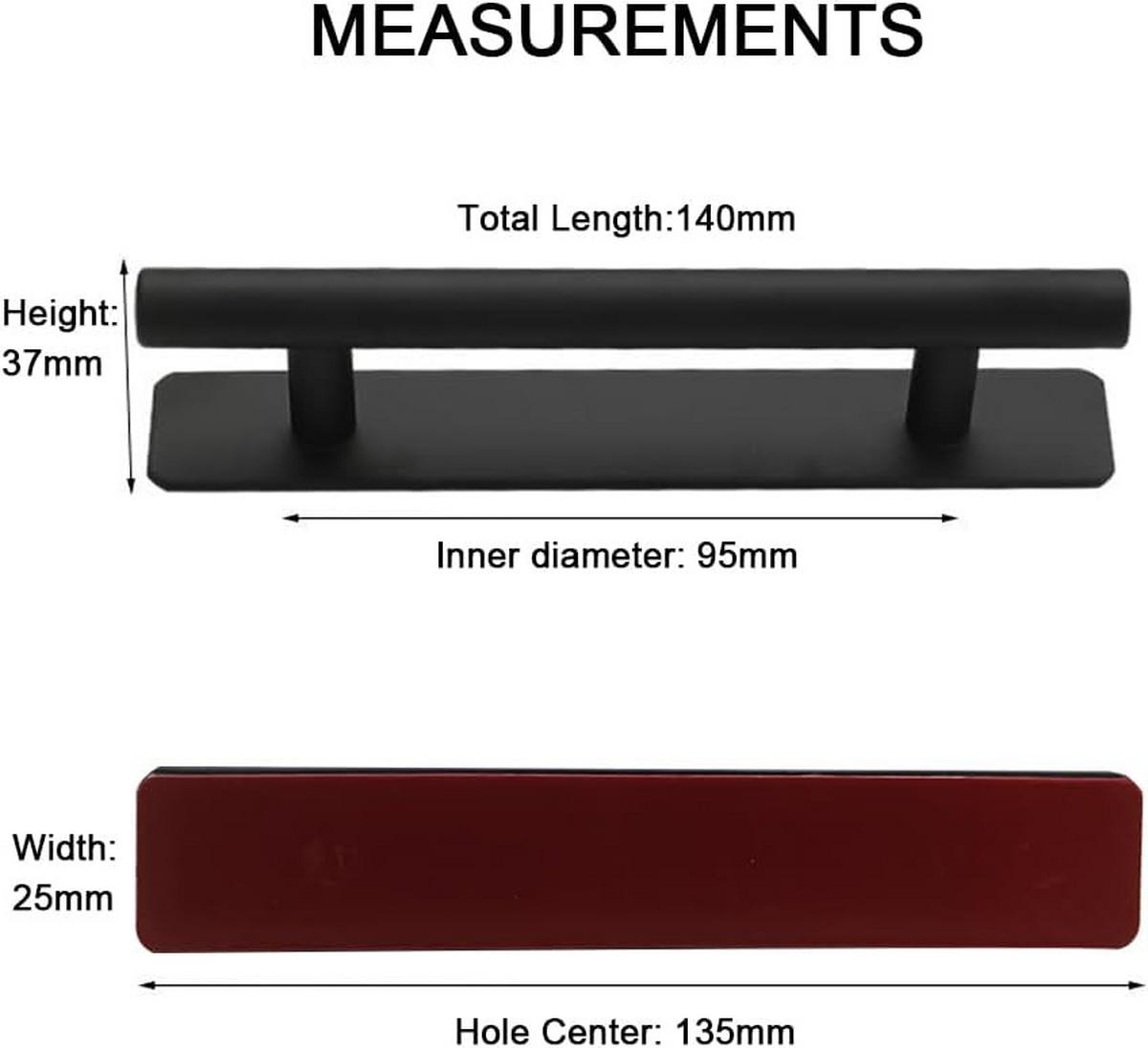 MÖBELGRIFF 2er-Set Aluminium Klebegriffe - Schwarz, Metall (2.5/3/13.5cm)