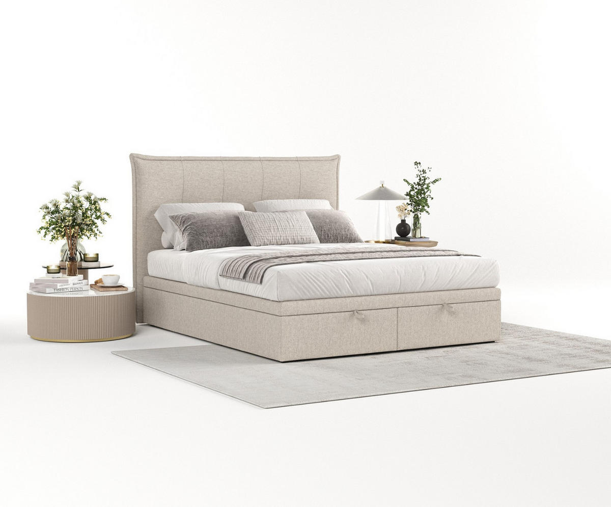 POLSTERBETT Liano mit Stauraum 200/200 cm Hellbeige im Megan Stoff - Sandfarben/Schwarz, Holz/Holzwerkstoff (200/200cm) - AltaBeds