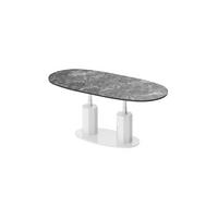 COUCHTISCH Marmor dunkel Weiß Hochglanz oval ausziehbar höhenverstellbar - Dunkelgrau/Weiß Hochglanz, Holzwerkstoff (80/130/54cm) - designimpex