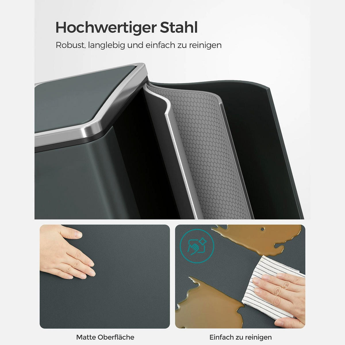 MÜLLEIMER ZAGREB - Grau, Kunststoff (31.5/47/41cm) - Hansiro