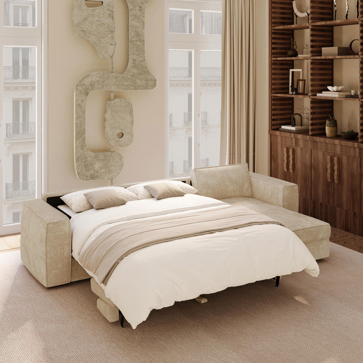ECKSOFA rechtwinklig MIKA Kettgewebe mit weichem Griff Beige 292cm - Beige, Textil (292/100cm) - Premium Interiors