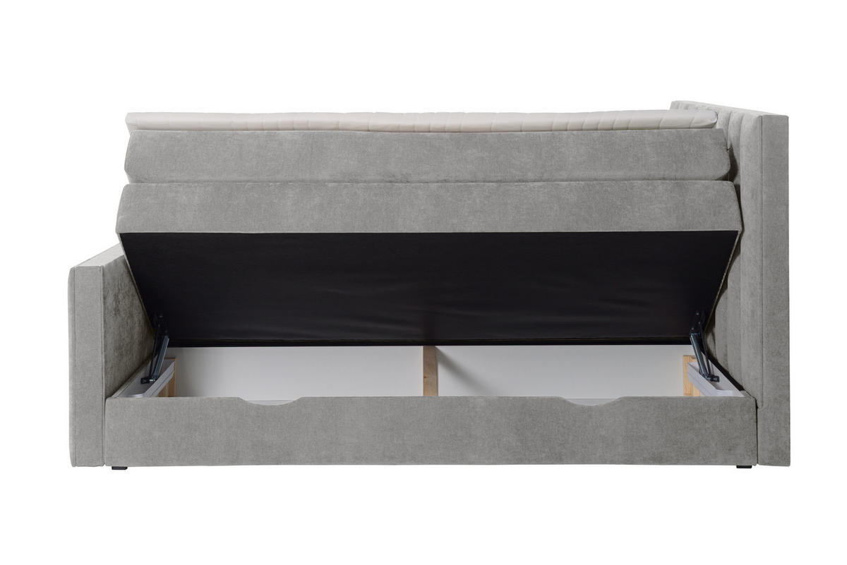 BOXSPRINGBETT VELTRA mit Topper und Bettkasten, Grau, 120x200 cm - Grau, Textil (120/200cm) - KS Home Concept