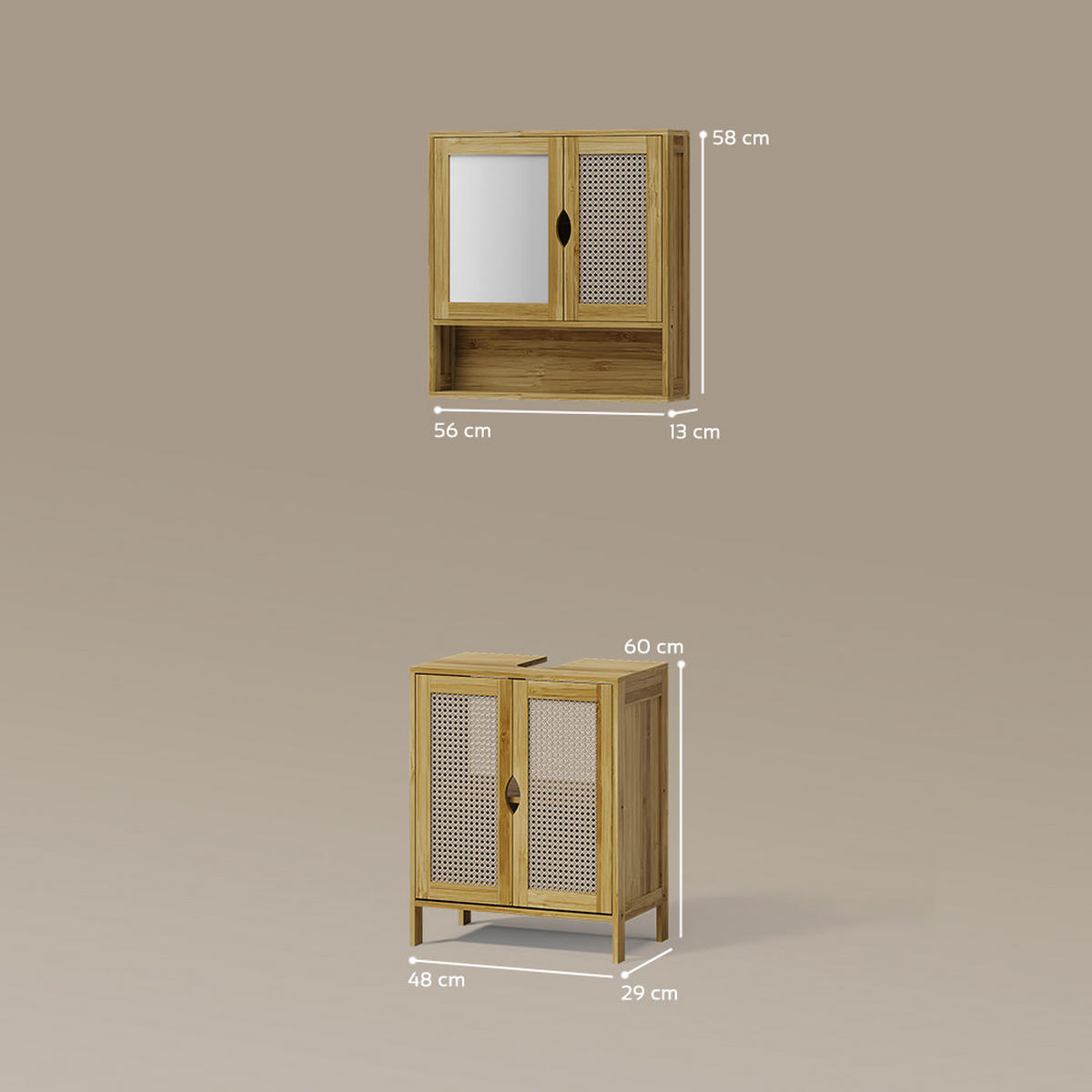 SADA KOUPELNOVÉHO NÁBYTKU Mincio, Bambus, 2dílná - přírodní, kompozitní dřevo (50/60/29cm) - Livinity®