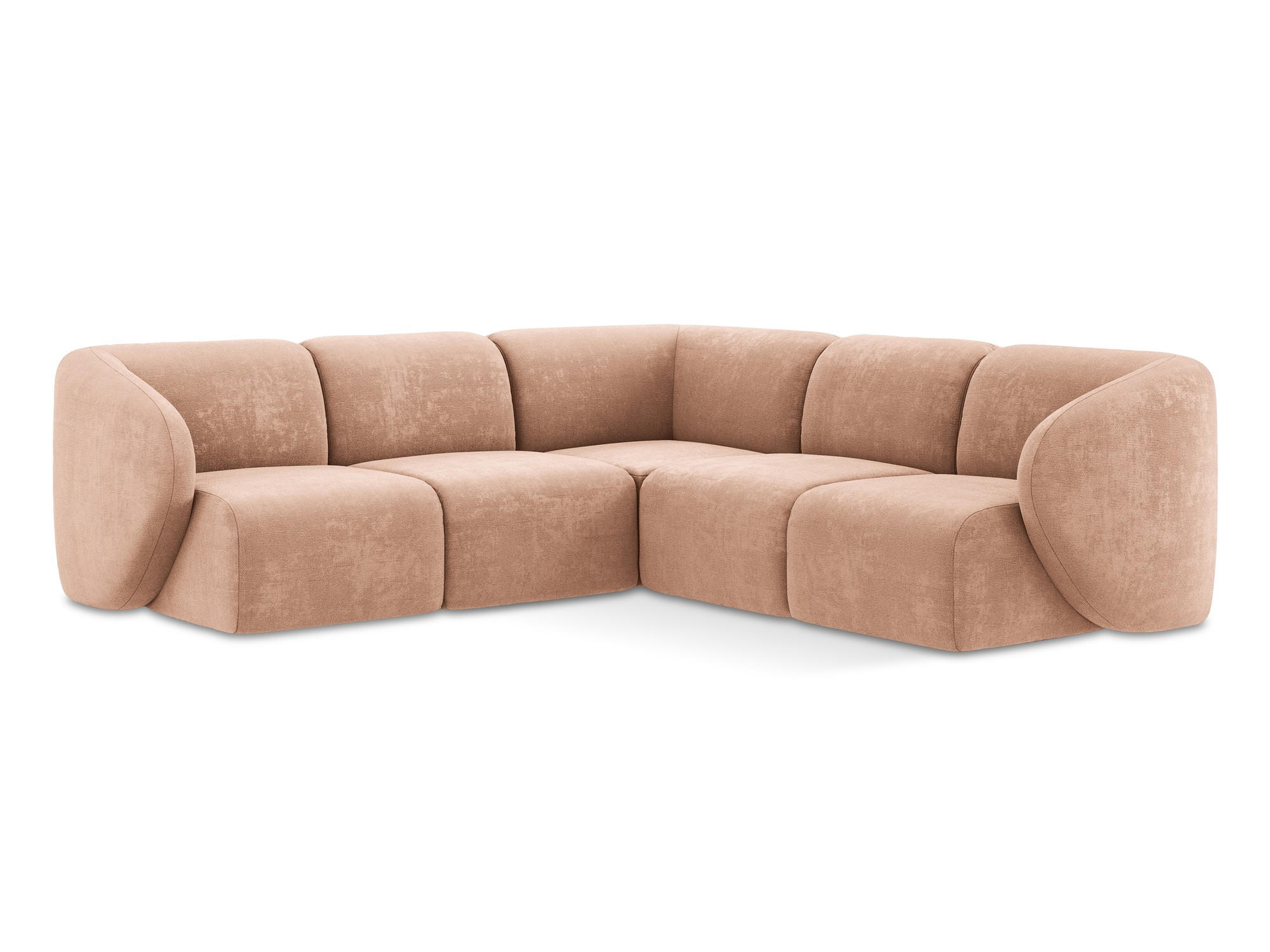 ECKSOFA Chenille Stoff Pink - Koralle/Schwarz, Holzwerkstoff/Kunststoff (251/251cm) - Makamii
