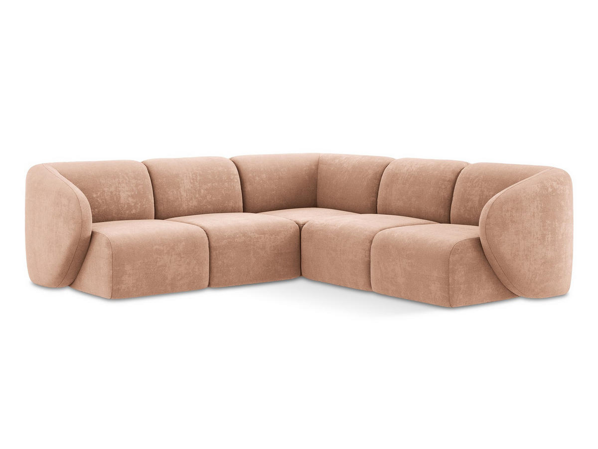 ECKSOFA Chenille Stoff Pink - Koralle/Schwarz, Holzwerkstoff/Kunststoff (251/251cm) - Makamii