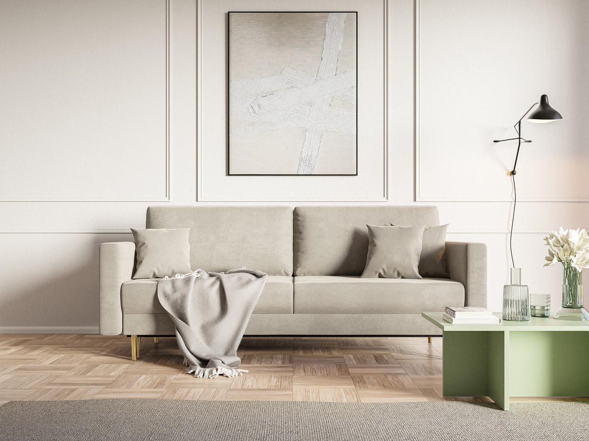 SCHLAFSOFA Valico Beige hydrophober Samt - Beige/Goldfarben, Textil/Metall (230/90/97cm) - Selsey