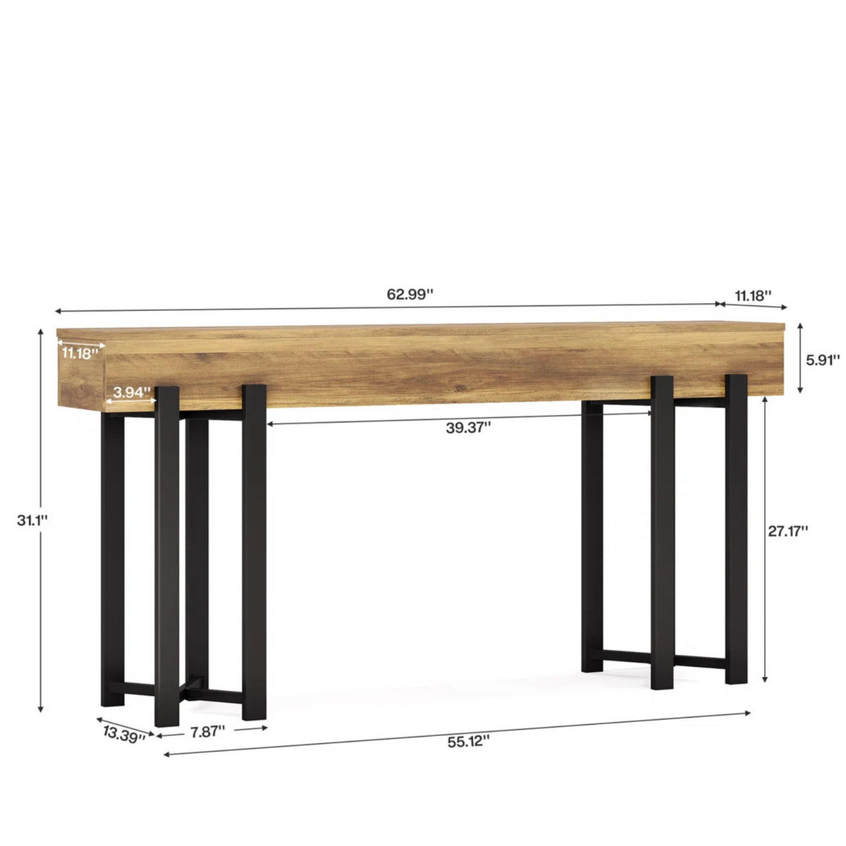 KONSOLENTISCH 160/28/79 cm Holzoptik Schwarz - Ahornfarben, Holzwerkstoff/Metall (30/160/80cm) - Quality Elegance