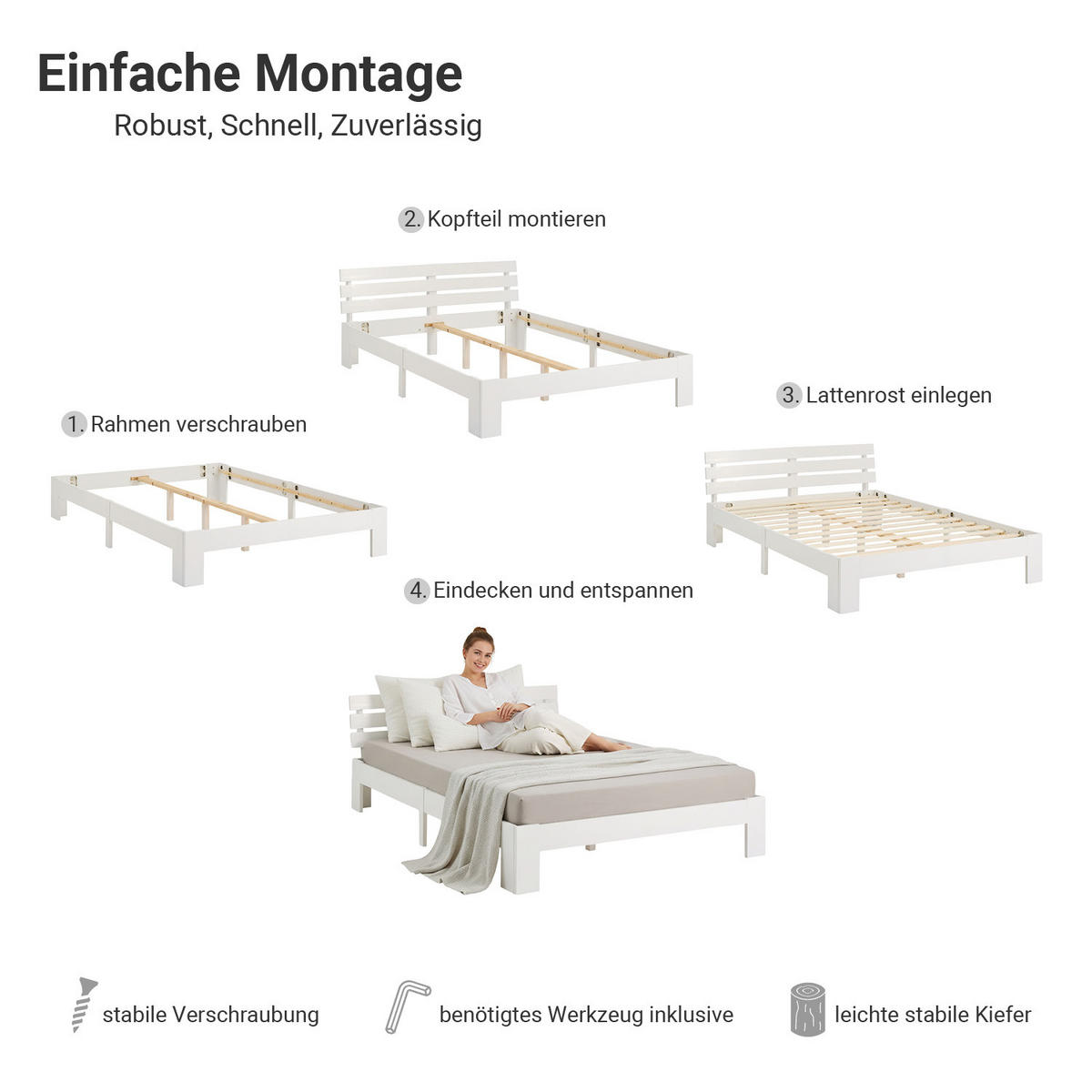 HOLZBETT mit Matratze 120/200 cm weiß - Weiß, Holz (120/200cm) - Homestyle4u