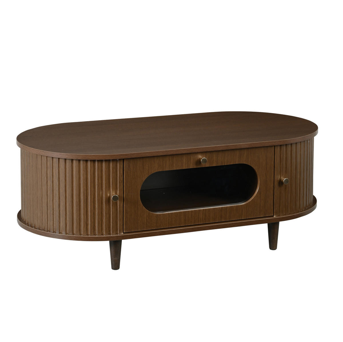 COUCHTISCH aus MDF 100x50x36 cm Walnussholz mit Schublade und Rolltüren - Walnussfarben, Holzwerkstoff (100/50/36cm) - IVMEU