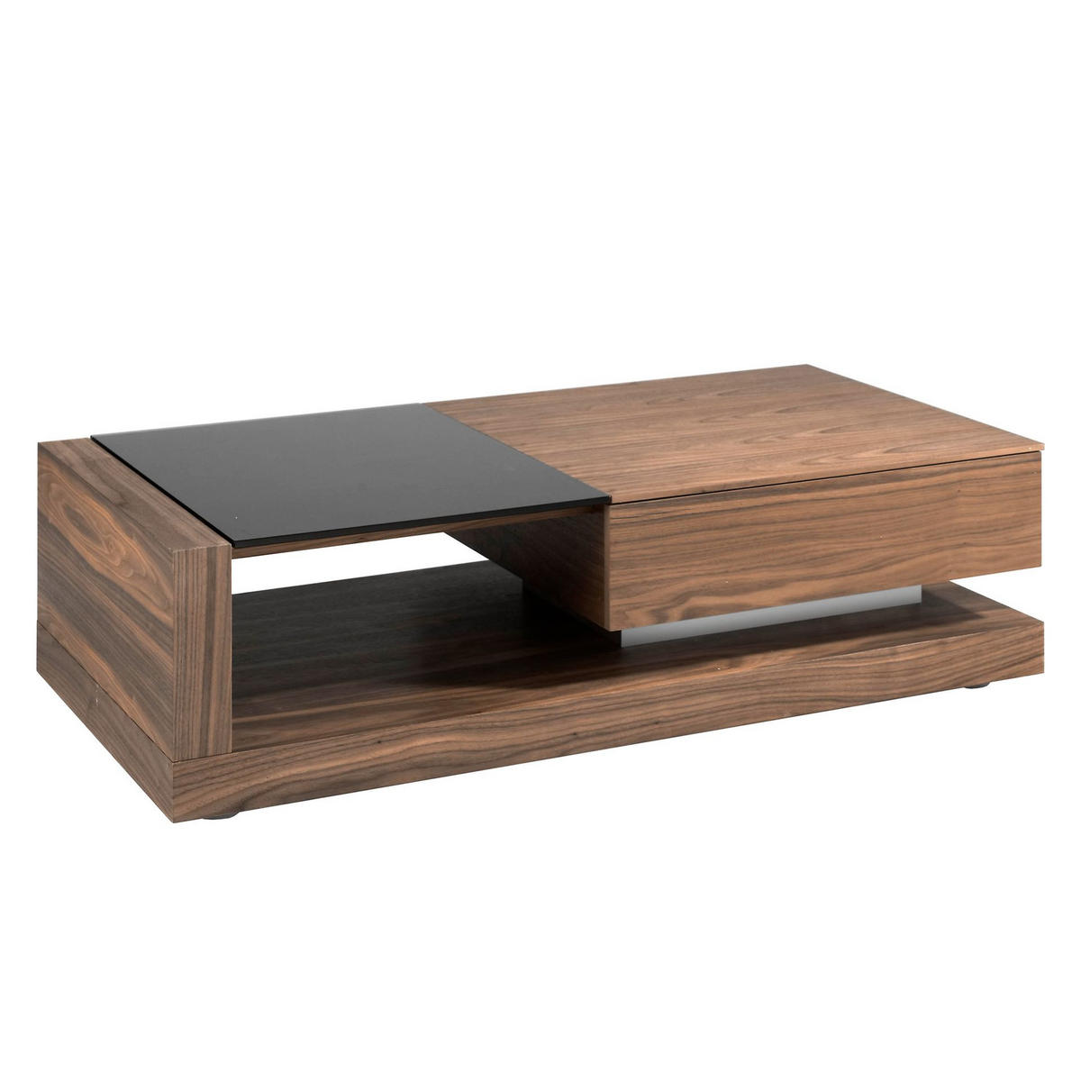 COUCHTISCH Rechteckiger Schwarz und Walnussglas 130/70/36 cm - Edelstahlfarben/Walnussfarben, Glas/Holz (70/130/36cm) - ANGEL CERDA