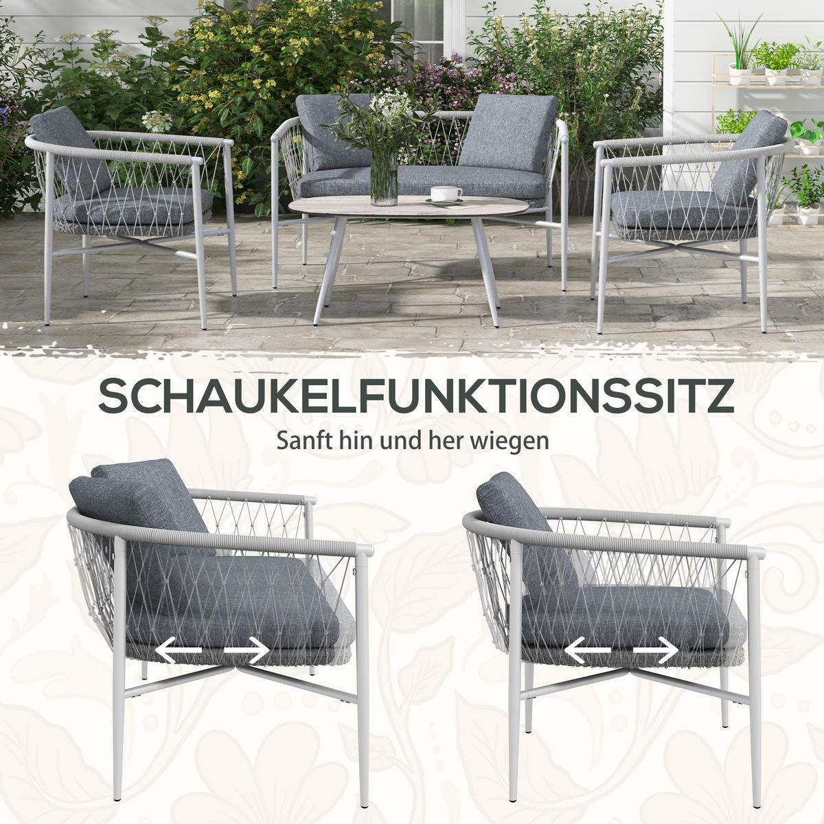 GARTENMÖBEL Set, PE Rattan, Grau - Grau, Kunststoff - Outsunny